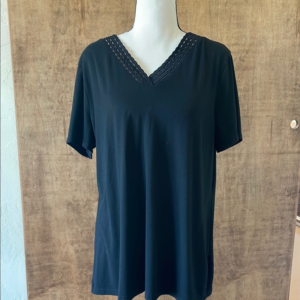 Black V-Neck Women's Top
